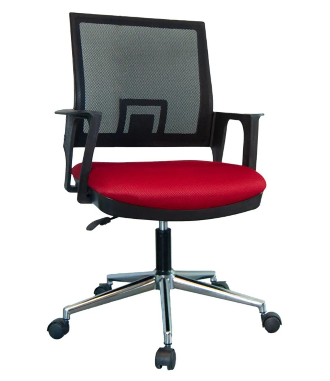 kirmizi4 Rita Krom Ayaklı Kırmızı Fileli Sekreter Koltuğu - Görsel 2